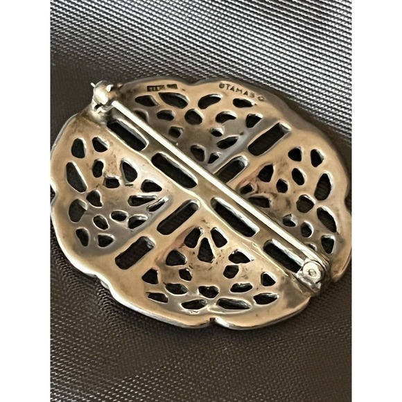 Vintage Steve Stamas Sterling Silver Brooch Pin Round Ornate Openwork Retired - Picture 5 of 12